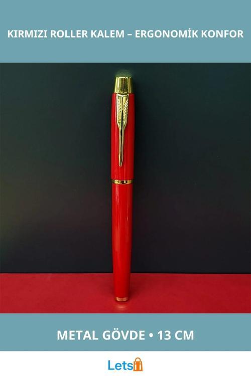 Metal Kırmızı Roller Kalem Şık Ergonomik Tasarım 13 cm