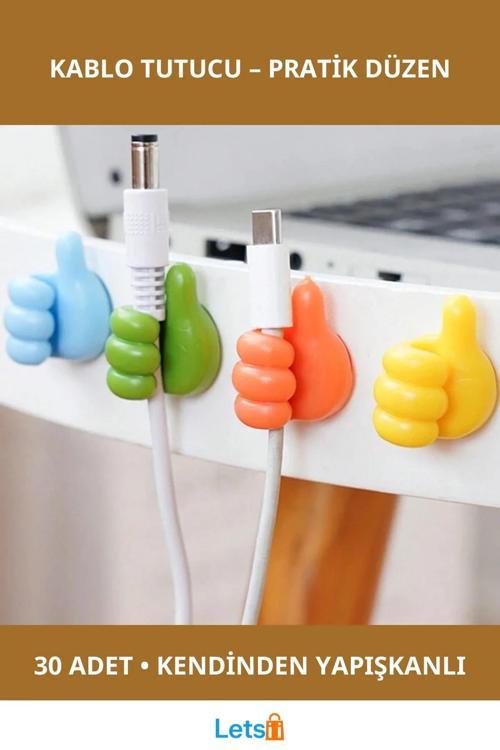 El Şeklinde Kablo Tutucu 30 Adet Çok Amaçlı Sevimli Kanca
