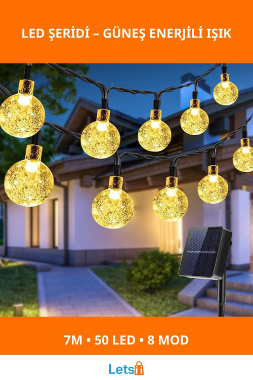 Güneş Enerjili 7m 50 LED Bahçe Işığı