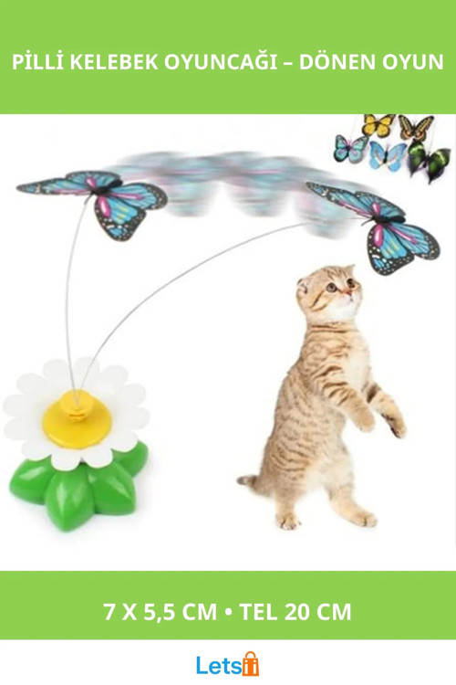 Hareketli Kelebek Pilli Kedi Oyuncağı 20 cm