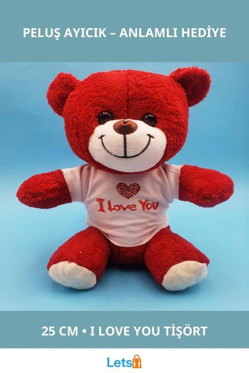 Kırmızı I Love You Tişörtlü Peluş Ayıcık 25 cm