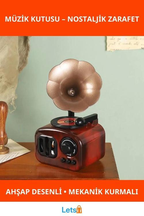 Ahşap Retro Görünümlü Gramofon Müzik Kutusu