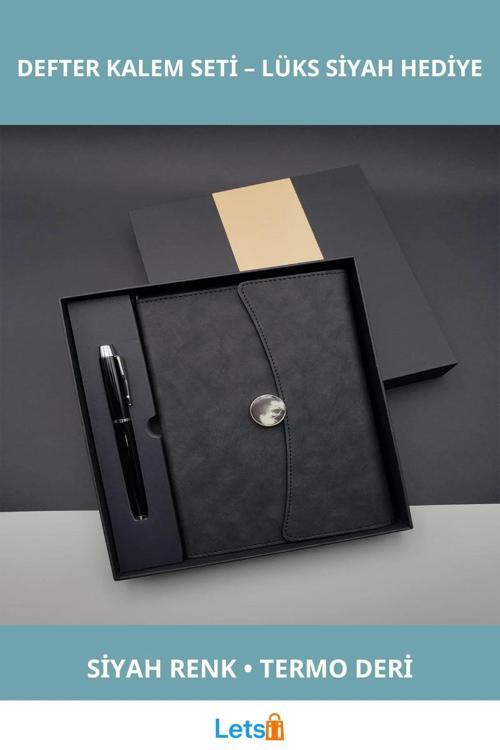 Şık Termo Deri Promosyon Defter Kalem Seti Siyah Renk