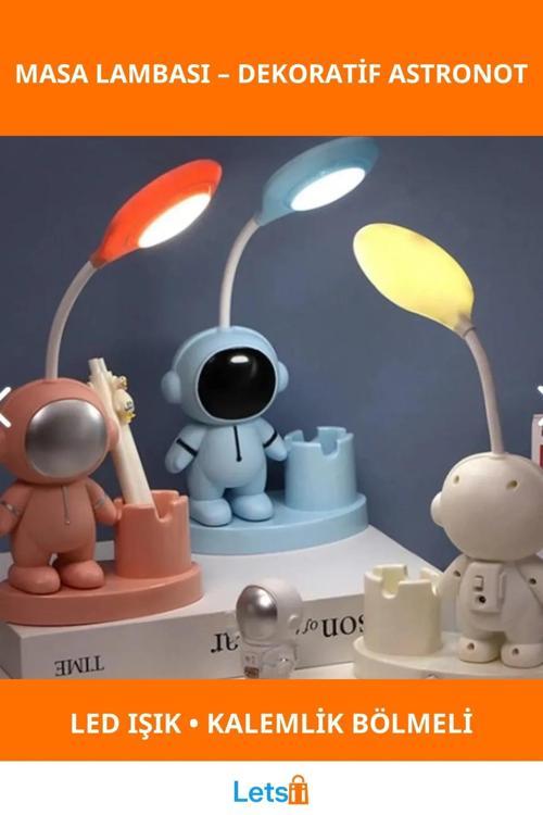 LED Astronot Masa Lambası ve Kalemlik Şarj Edilebilir Dekoratif Gece Lambası