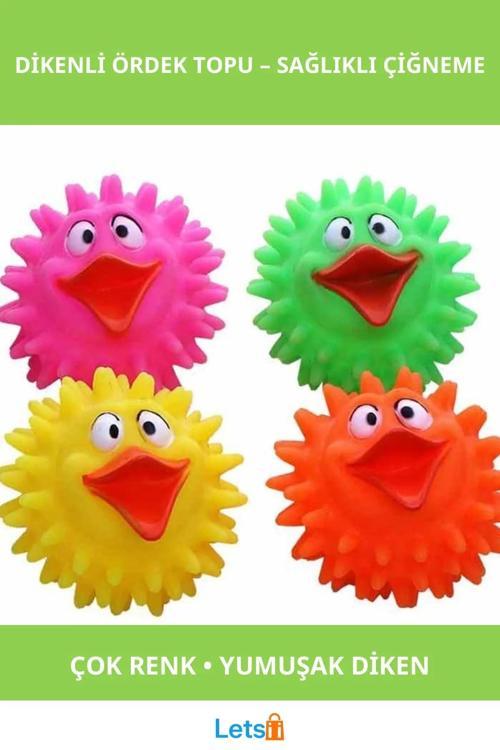 Renkli Ördek Figürlü Dayanıklı Kauçuk Dikenli Top Köpek Oyuncağı