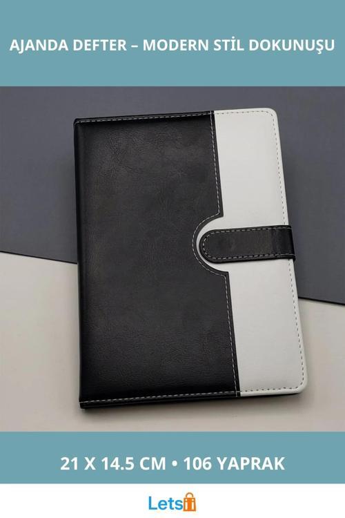 Şık Tarihsiz Ajanda Defter Siyah Beyaz 21 cm x 14.5 cm
