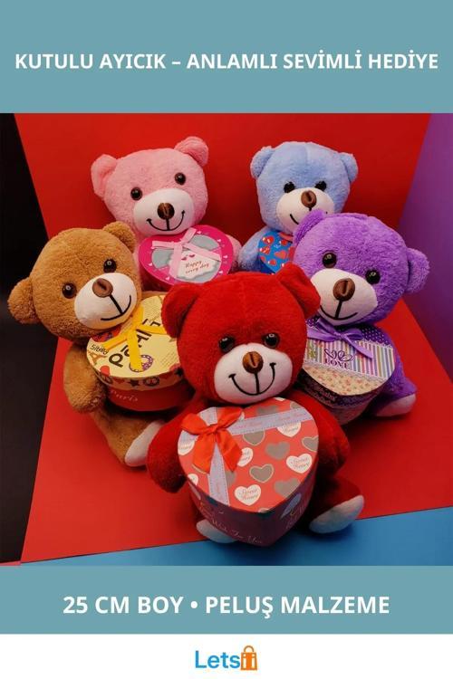 25 cm Peluş Ayıcık Hediyelik Kutulu Sevimli Peluş Oyuncak