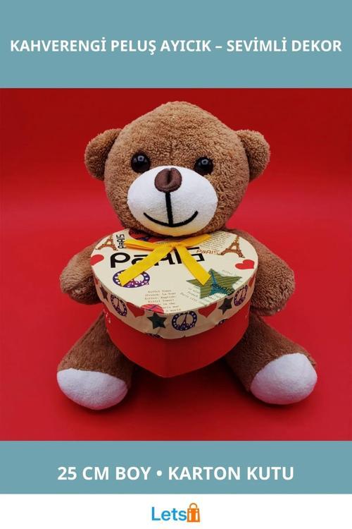 Sevimli Kahverengi Peluş Ayıcık Hediye Kutusunda 25 cm