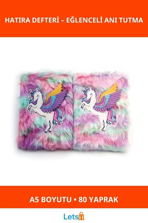 Unicorn Tasarımlı Peluş Hatıra Defteri A5 80 Yaprak Renkli