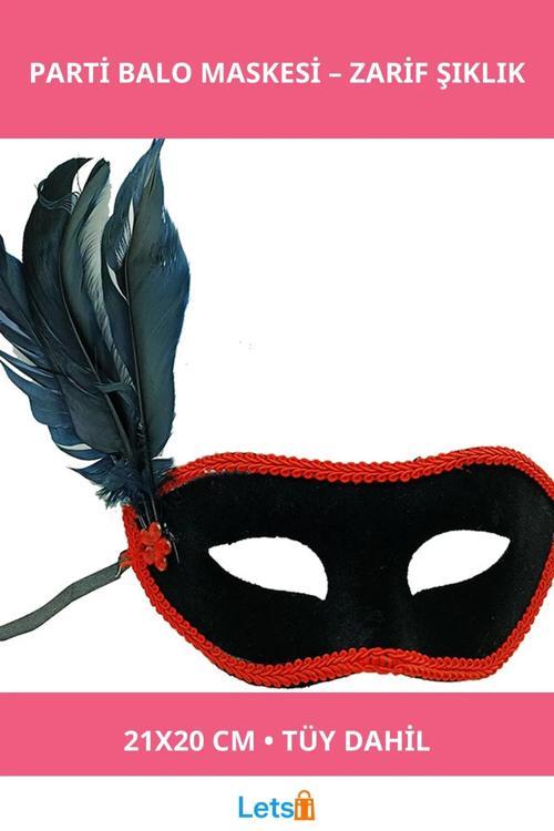 Siyah Süet Kaplama Yandan Tüylü Parti Balo Maskesi