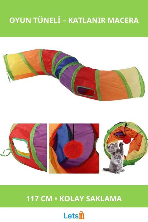 Katlanabilir Naylon Kedi Oyun Tüneli 117 cm Eğlenceli Oyun Alanı