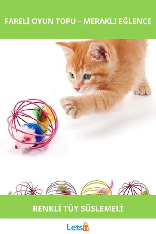 Kafesli Renkli Fareli Kedi ve Köpek Oyun Topu 6 cm