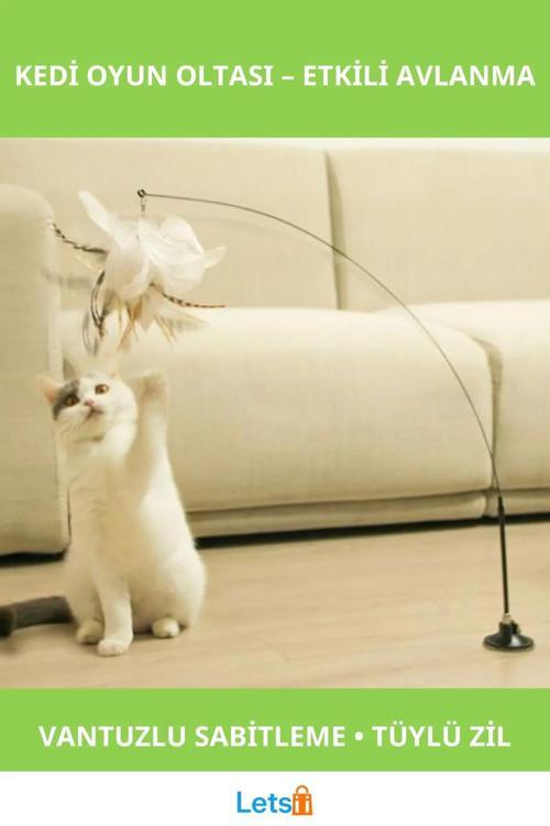 Vantuzlu Tüylü Zilli Kedi Oyun Oltası