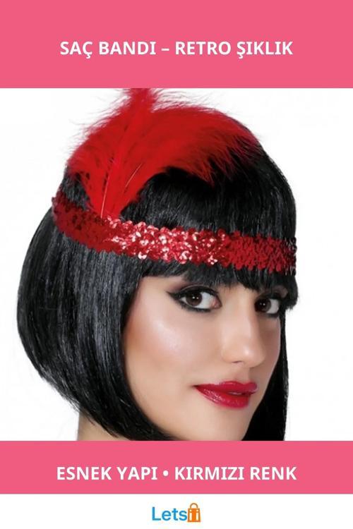 Kırmızı Renk Vintage Çarliston Saç Bandı