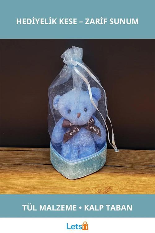 Mavi Hediyelik Kese İçinde Peluş Ayıcık