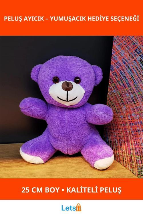 Mor Peluş Yumuşak Oyuncak Ayıcık 25 cm Sevimli Hediye