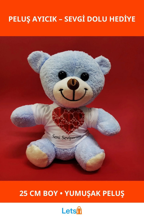 Kalpli Seni Seviyorum Yazılı Peluş Ayıcık 25 cm