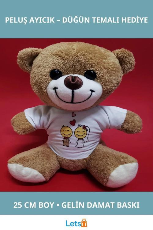 Gelin Damat Tasarım Tişörtlü Sevimli Peluş Ayıcık 25 cm