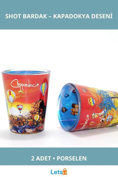 Kapadokya Tasarımlı Dayanıklı Porselen Yöresel Shot Bardak 2 Adet
