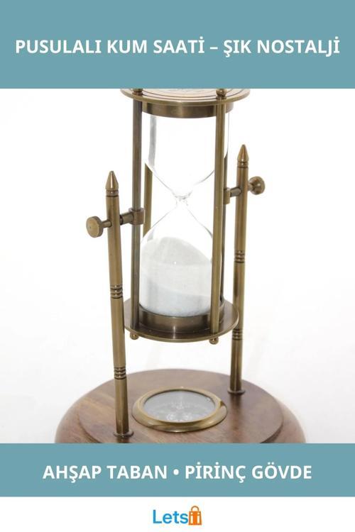 Pirinç Pusulalı Şık Kum Saati Ahşap Tabanlı Dekoratif Zaman Ölçer