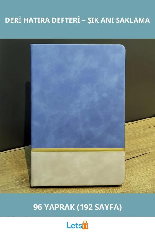 Mavi Gold Detaylı Kaliteli Termo Deri Hatıra Defteri 21 cm x 15 cm 96 Yaprak