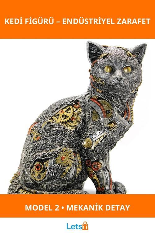 Steampunk Tasarımlı Polyester Kedi Figürü Model 2