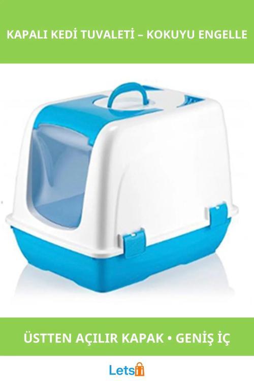 Üstten Açılır Kapalı Kedi Tuvaleti Mavi Yavru ve Yetişkin Kediler İçin
