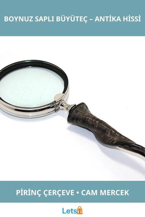 Nostaljik Pirinç Boynuz Saplı Şık Büyüteç