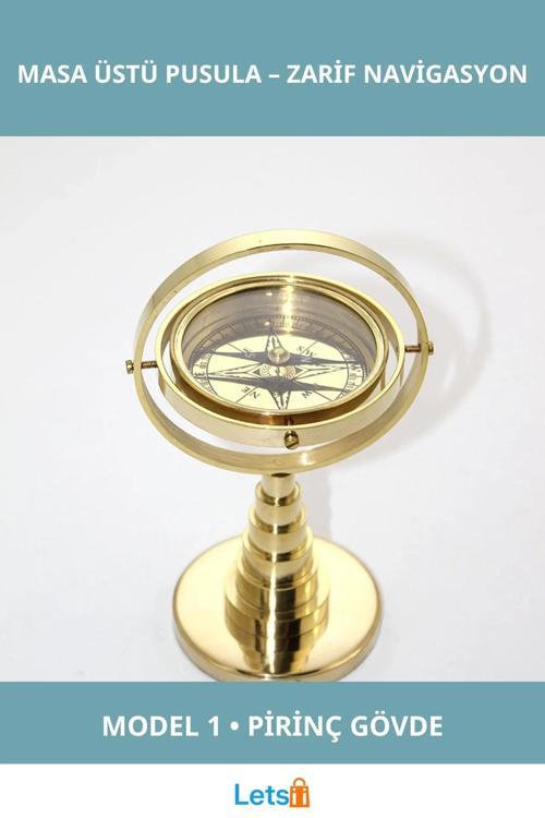 Zarif Pirinç Masa Üstü Pusula Dekoratif Aksesuar