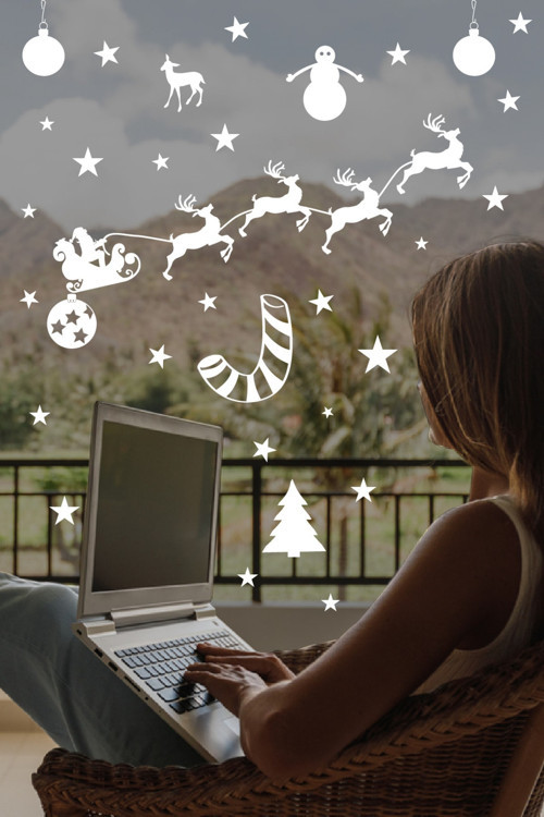 Happy New Year Özel Sticker Çıkartma Özel Yıl Süsü Parti Cam Süsü Kar Tanesi