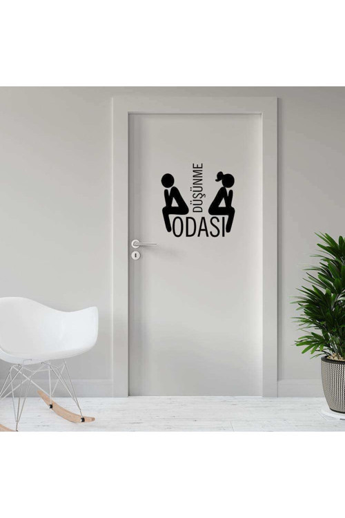 Düşünme Odası -Kadın Ve Erkek Silüetli Espirili Wc Dekoratif Kapı Özel Sticker, Çıkartma