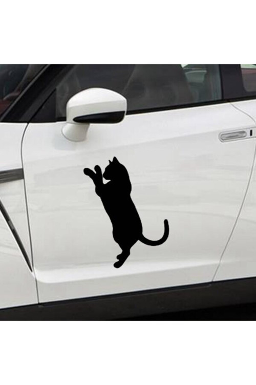 Komik Kedi Tasarım Çıkarılabilir Su Geçirmez Oto Özel Sticker 2 Parça 14*18 Cm