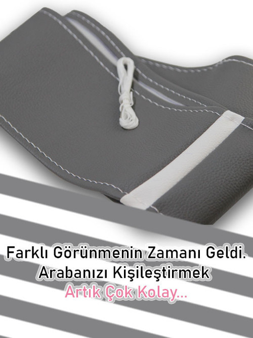 Mercedes E Gri Özel Süper Deri Beyaz Yüzüklü Dikişli Direksiyon Kılıfı