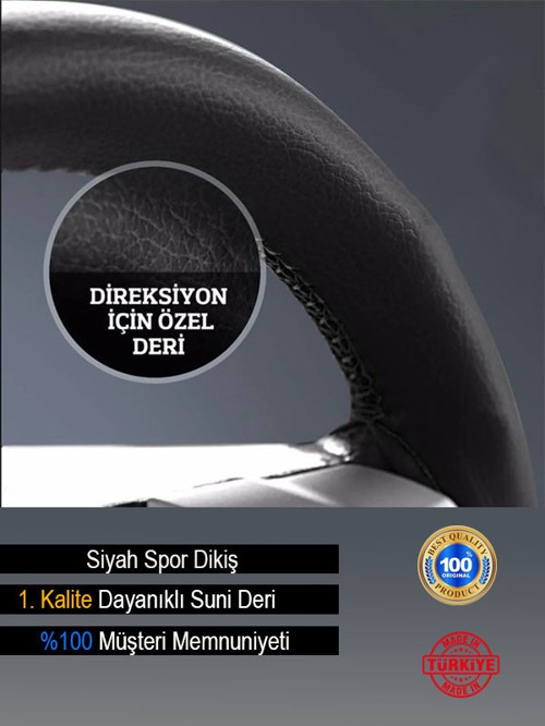 Bmw E46 Özel Süper Deri Direksiyon Kılıfı, Dikmeli Siyah Spor Dikiş