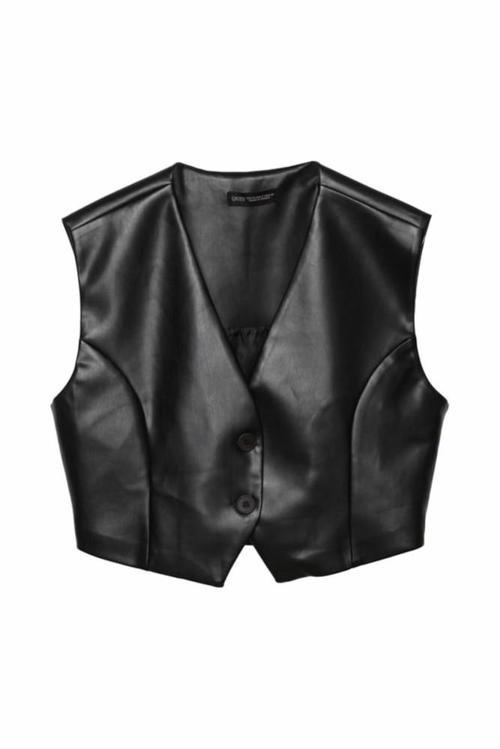 Kadin Siyah Deri Yelek Yelek 24K14160-Siyah