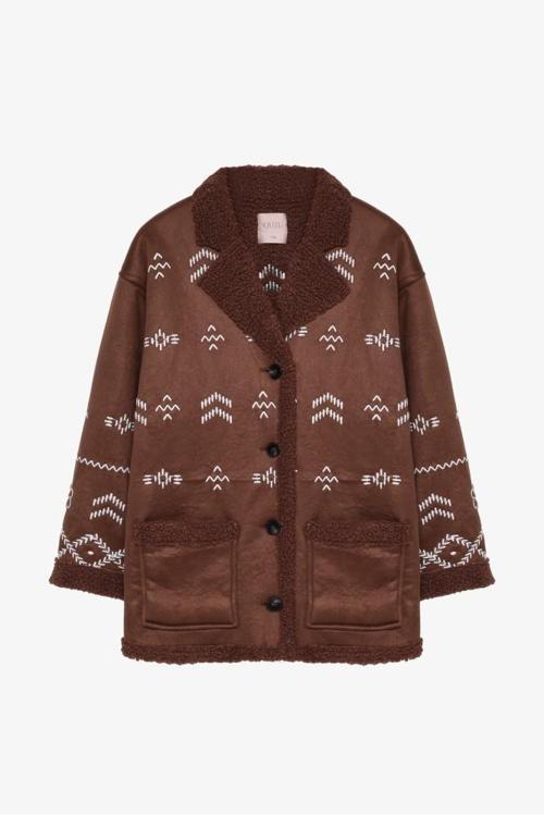 Nakış Detaylı Mont MNT01332 Kahve