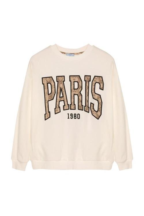Quzu PARİS Nakış Detaylı Sweatshirt Ekru