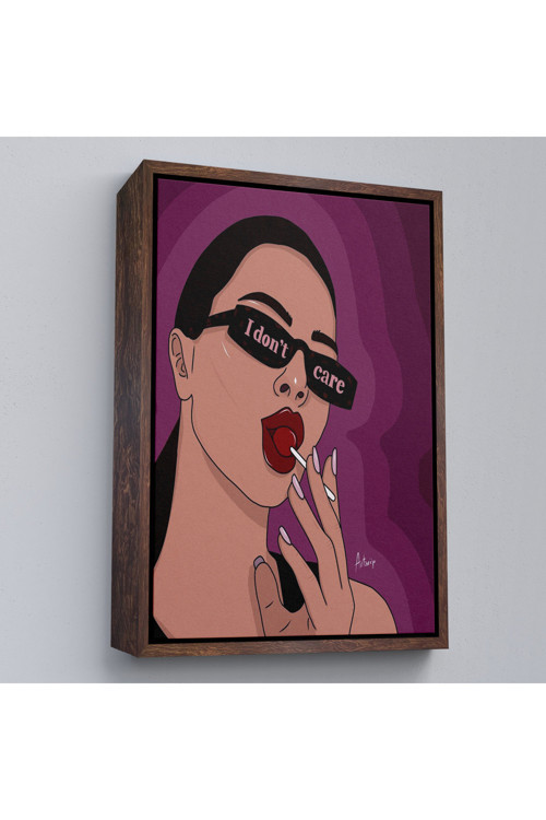 Çerçeveli I Don'T Care - Umrumda Değil Yazan Pop Art Kadın Tablo-7681