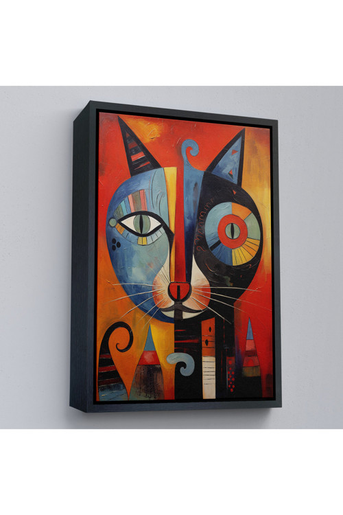 Çerçeveli Pablo Picasso Tarzı - Soyut Renkli Kedi Tablo-7371