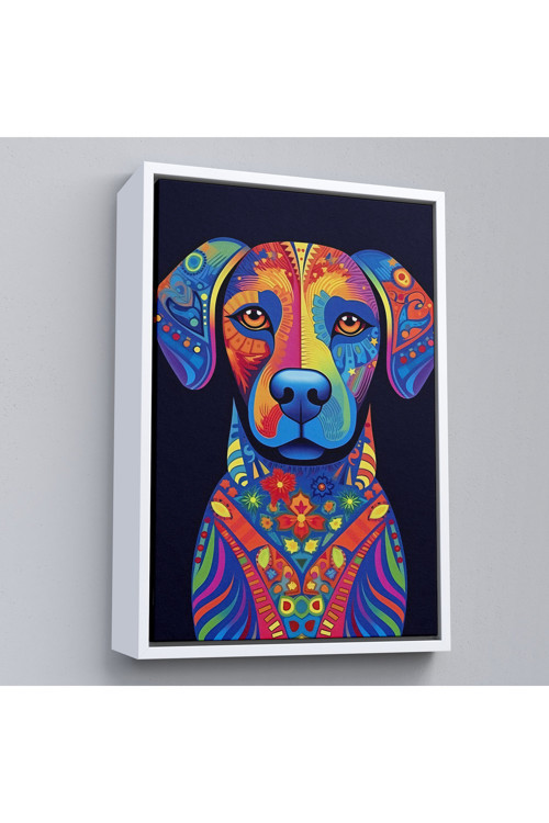 Çerçeveli Mandala Renkli Köpek Tablo-7545