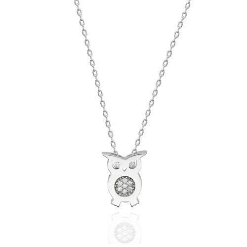 Gümüş Swarovski Taşlı Baykuş Kolye Sertifikalı Qr Kodlu