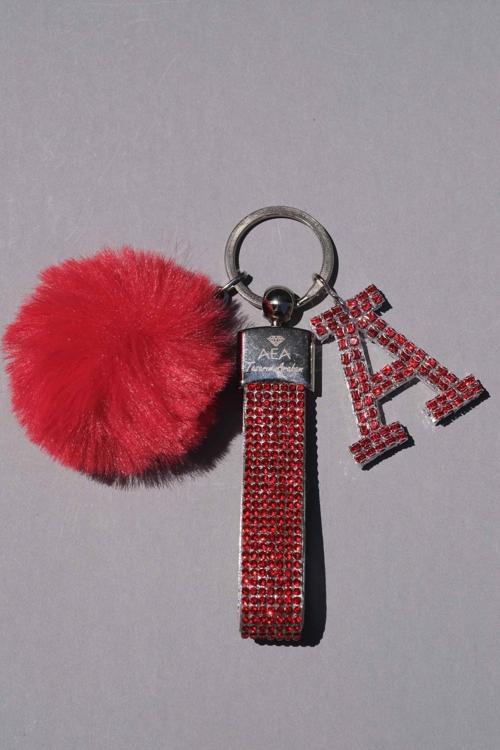 Kırmızı Taşlı & Logosuz Anahtarlık & Minik Ponpon Kırmızı & Kırmızı A Harf
