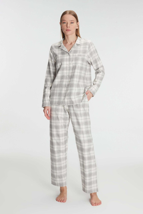 Anıl Kare Desenli Pamuklu Gömlek Pijama Takımı