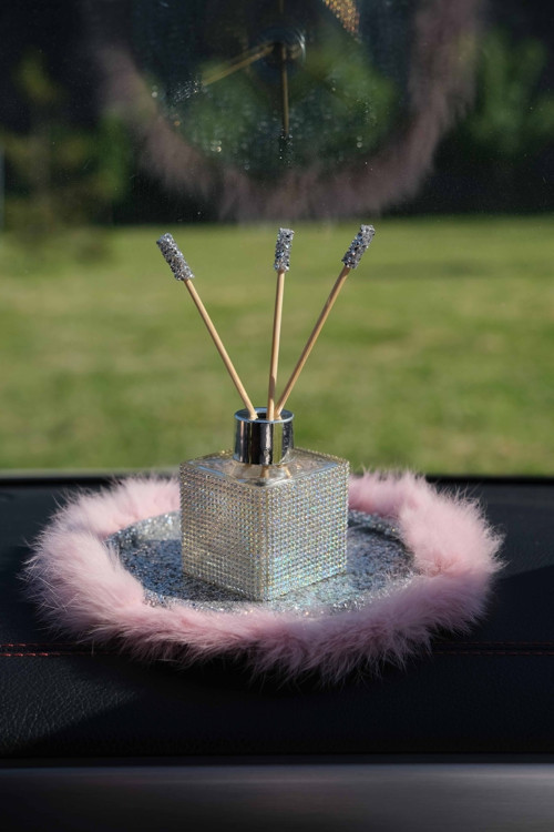 Gümüş Pullu Gümüş Kordon Rose Gold Kaymaz Ped & Yaldız Kare Kavanoz Koku Set