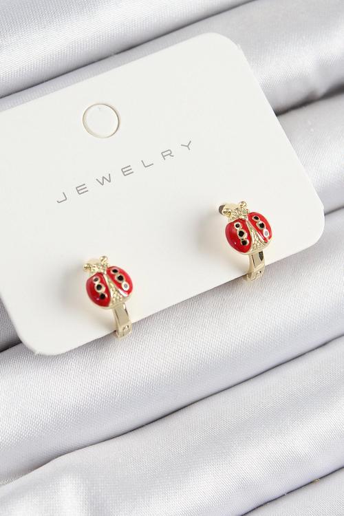 Pirinç Uğur Böceği Renk Çocuk Küpe