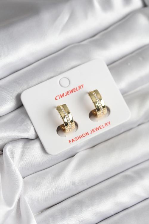 14K Renk Kaplama Zirkon Taşlı Halka Cm Kadın Küpe