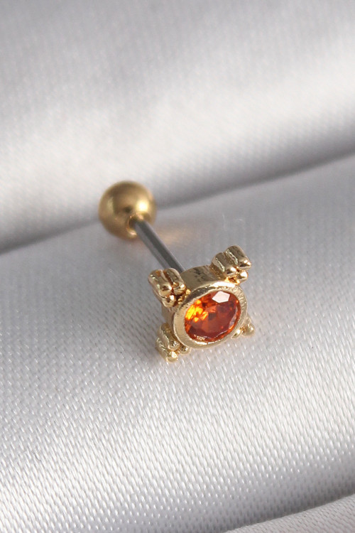 316L Çelik Renk Turuncu Zirkon Taşlı Tragus Piercing