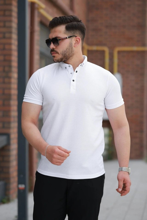 Erkek çizgi Dokulu çıtçıt Yakalı Kısa Kollu Tshirt
