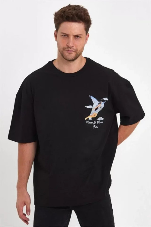 Erkek Melek Baskılı Oversize Tshirt
