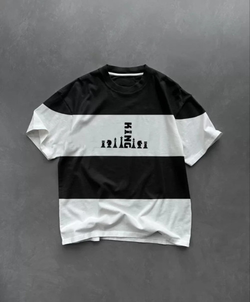 Unisex Bisiklet Yaka Baskılı Parçalı Oversize TShirt